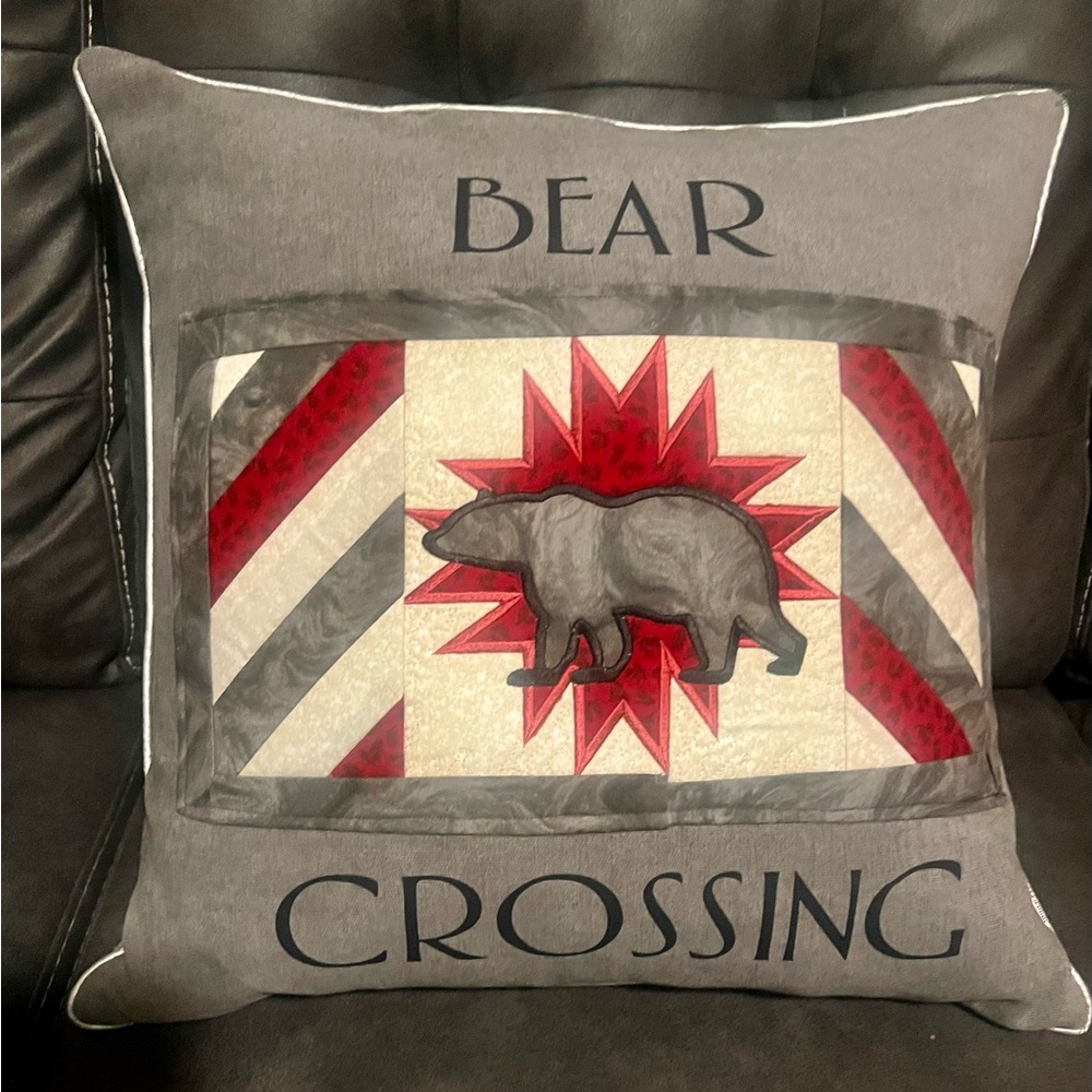 Bear Crossing Pillow with Star Design